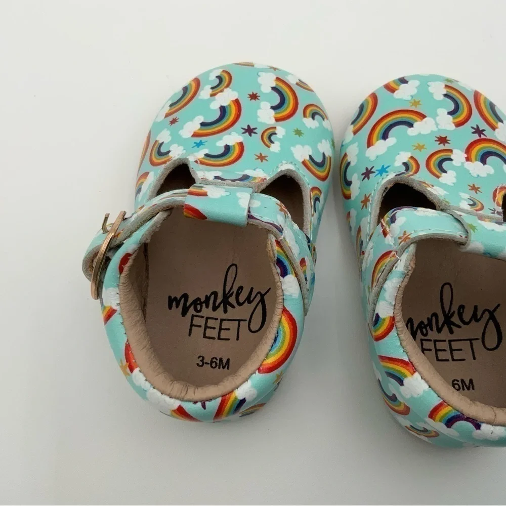 Monkey Feet Rainbow Leather T-Strap Baby Shoes 3M-6M Great Condition!